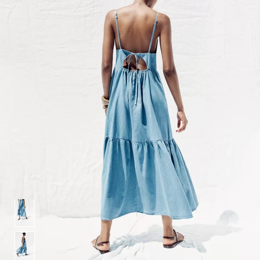 Zara Sky Blue Tie-Front Midi Dress - Picture 2 of 11